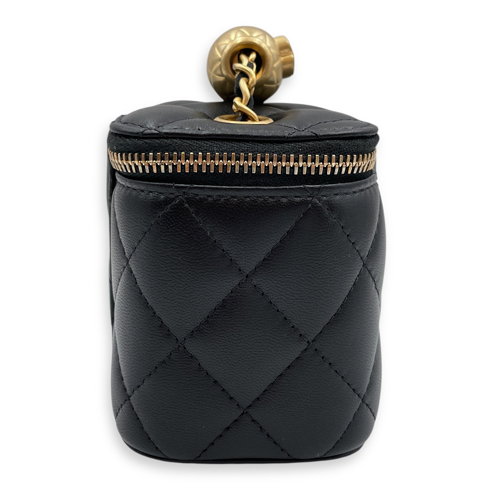 Pearl Crush Mini Black Vanity Bag in Lambskin, Gold hardware