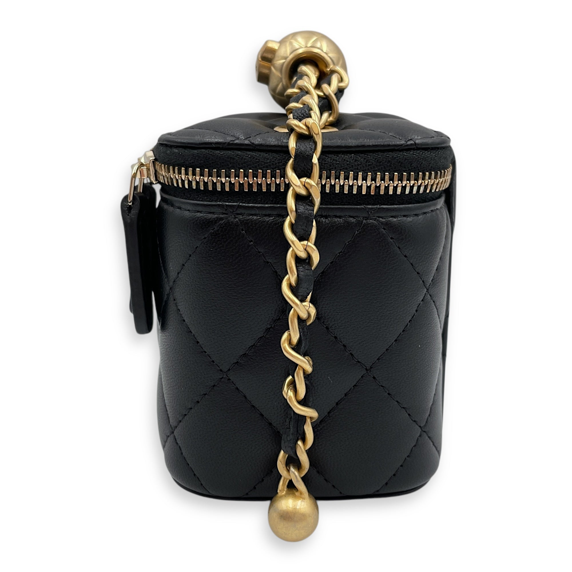 Pearl Crush Mini Black Vanity Bag in Lambskin, Gold hardware