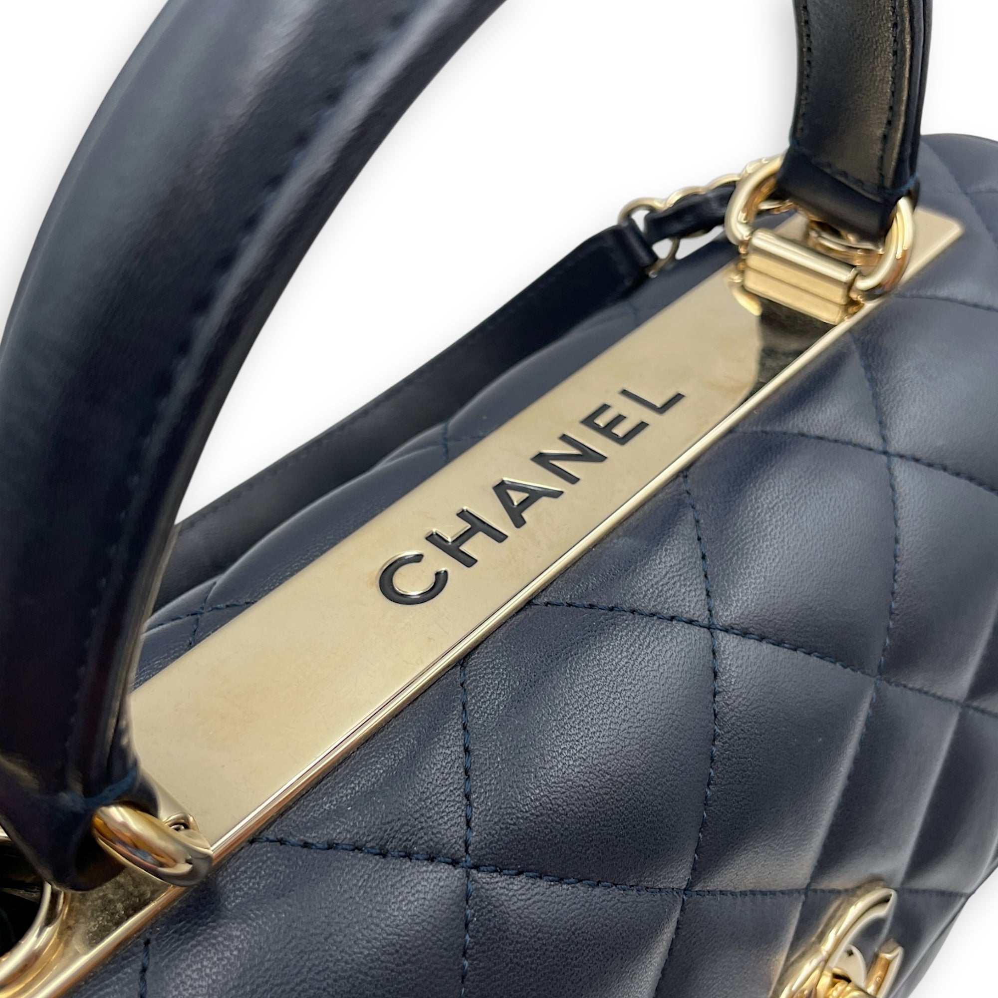 Trendy CC Large Blue Flap Bag in Lambskin, Gold hardware