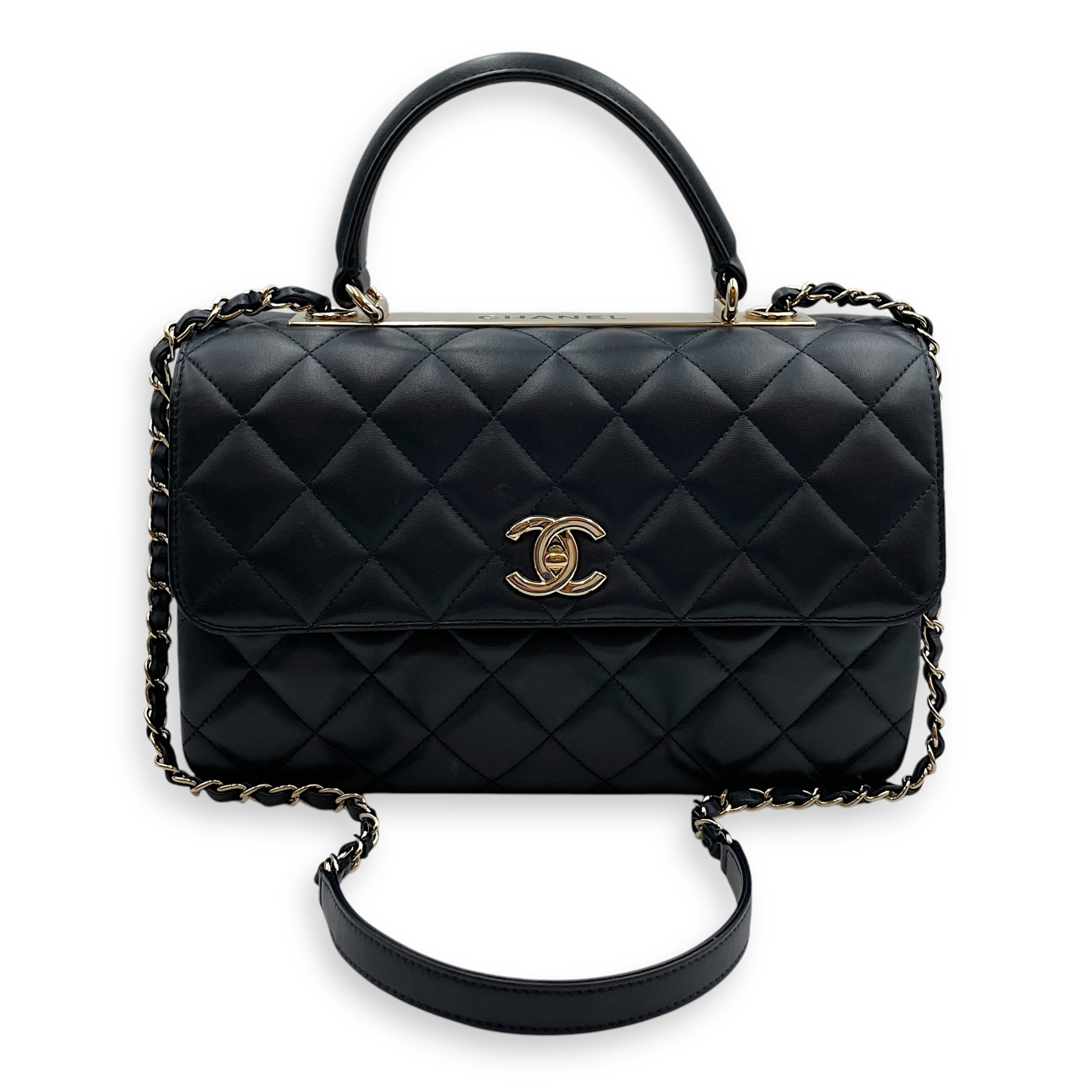 Trendy CC Large Blue Flap Bag in Lambskin, Gold hardware