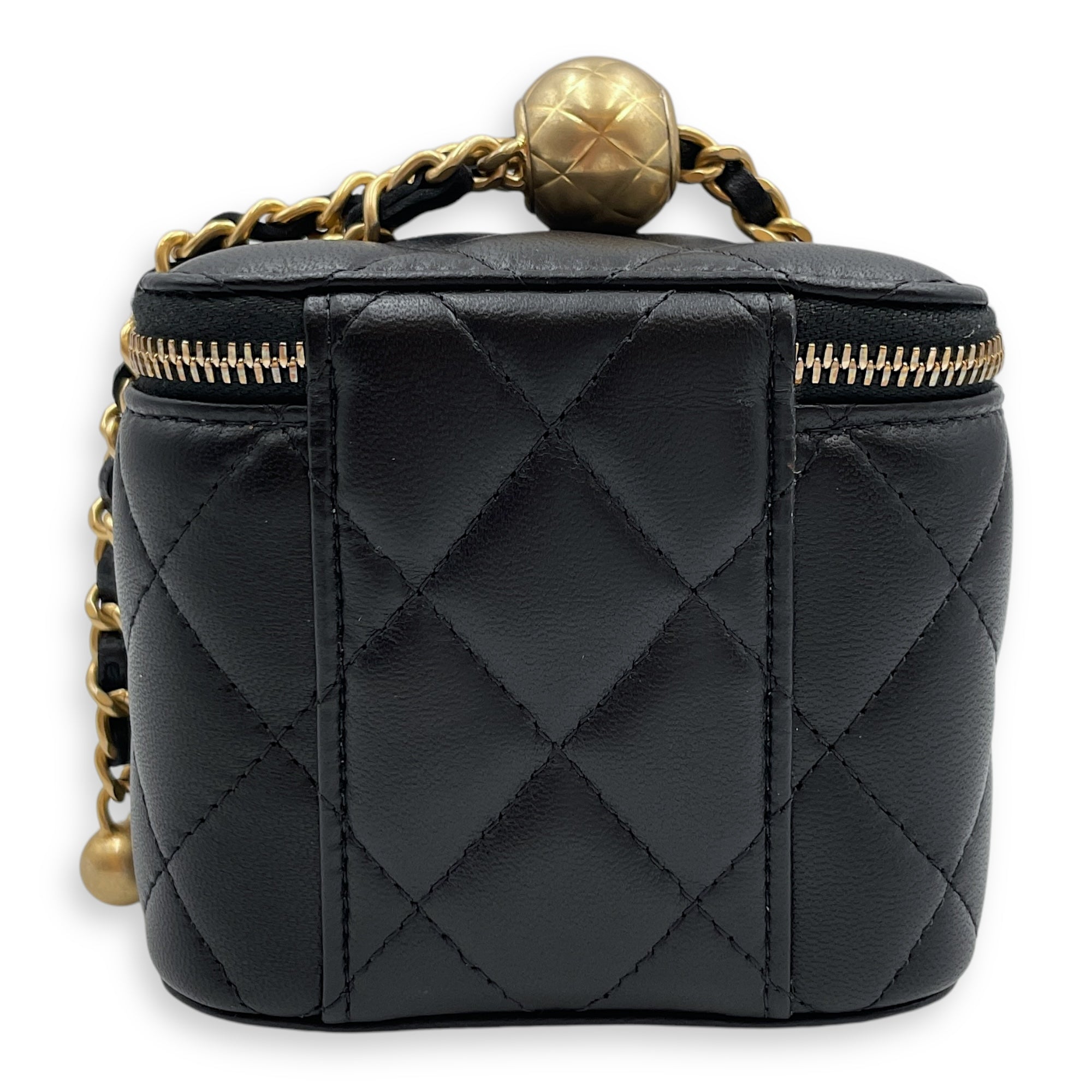 Pearl Crush Mini Black Vanity Bag in Lambskin, Gold hardware