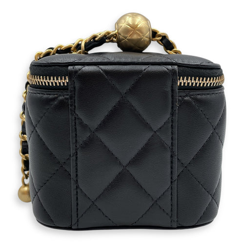 Pearl Crush Mini Black Vanity Bag in Lambskin, Gold hardware