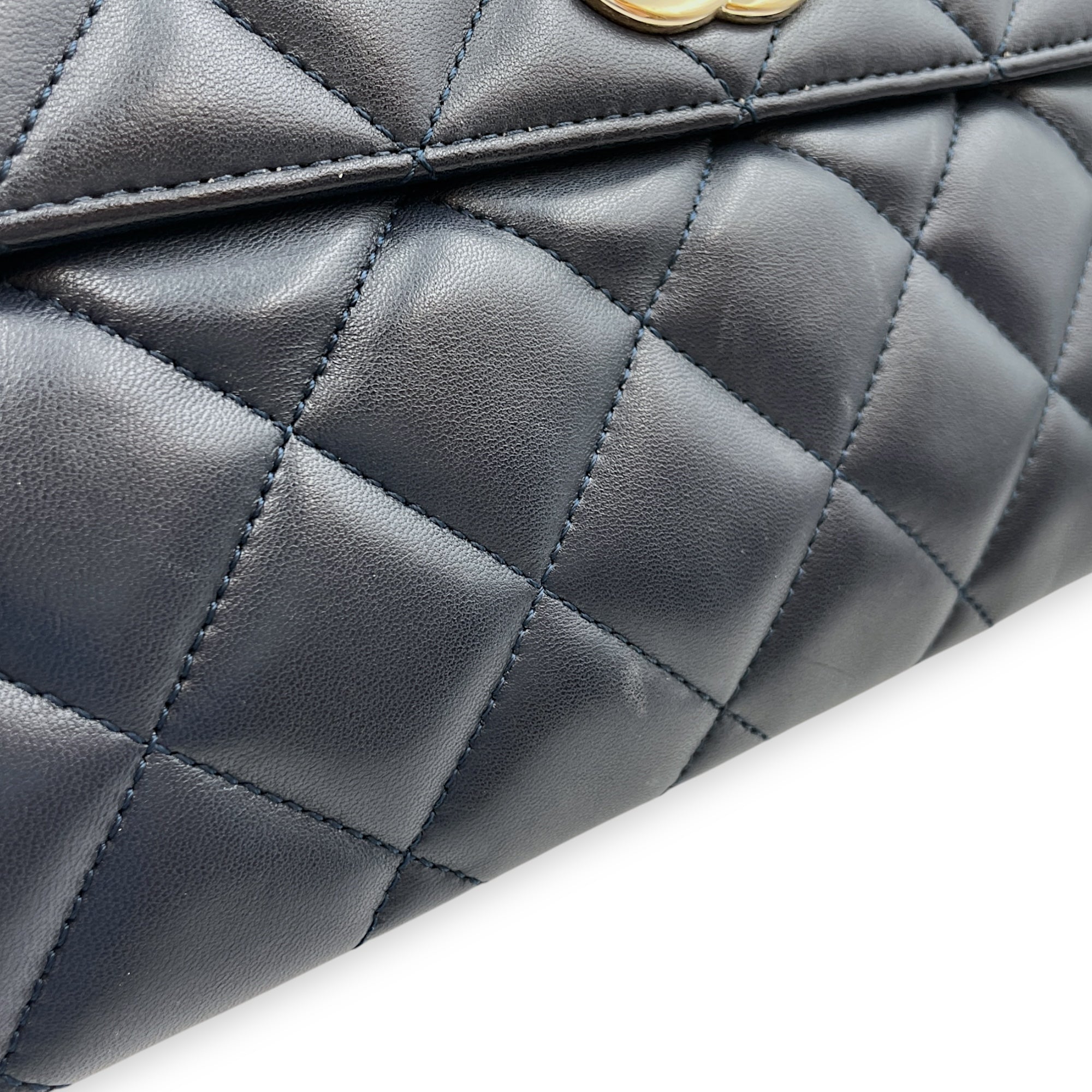 Trendy CC Large Blue Flap Bag in Lambskin, Gold hardware