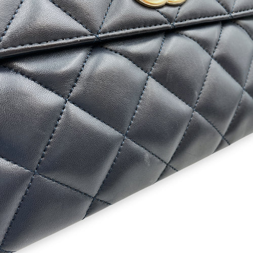 Trendy CC Large Blue Flap Bag in Lambskin, Gold hardware