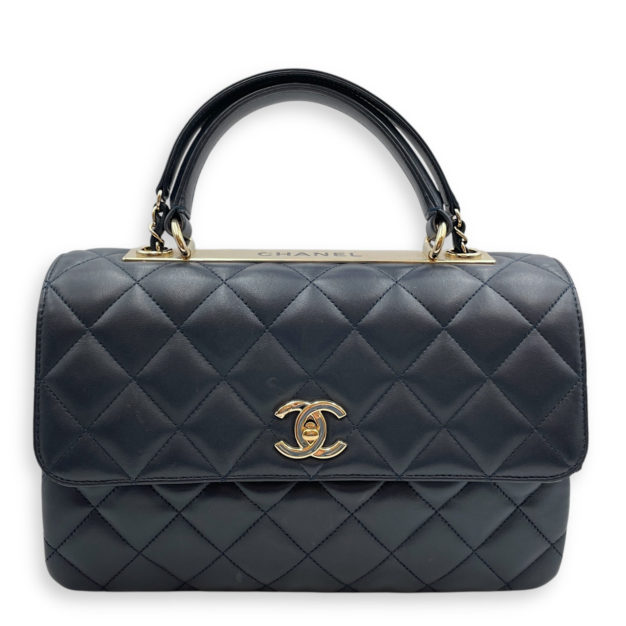Trendy CC Large Blue Flap Bag in Lambskin, Gold hardware
