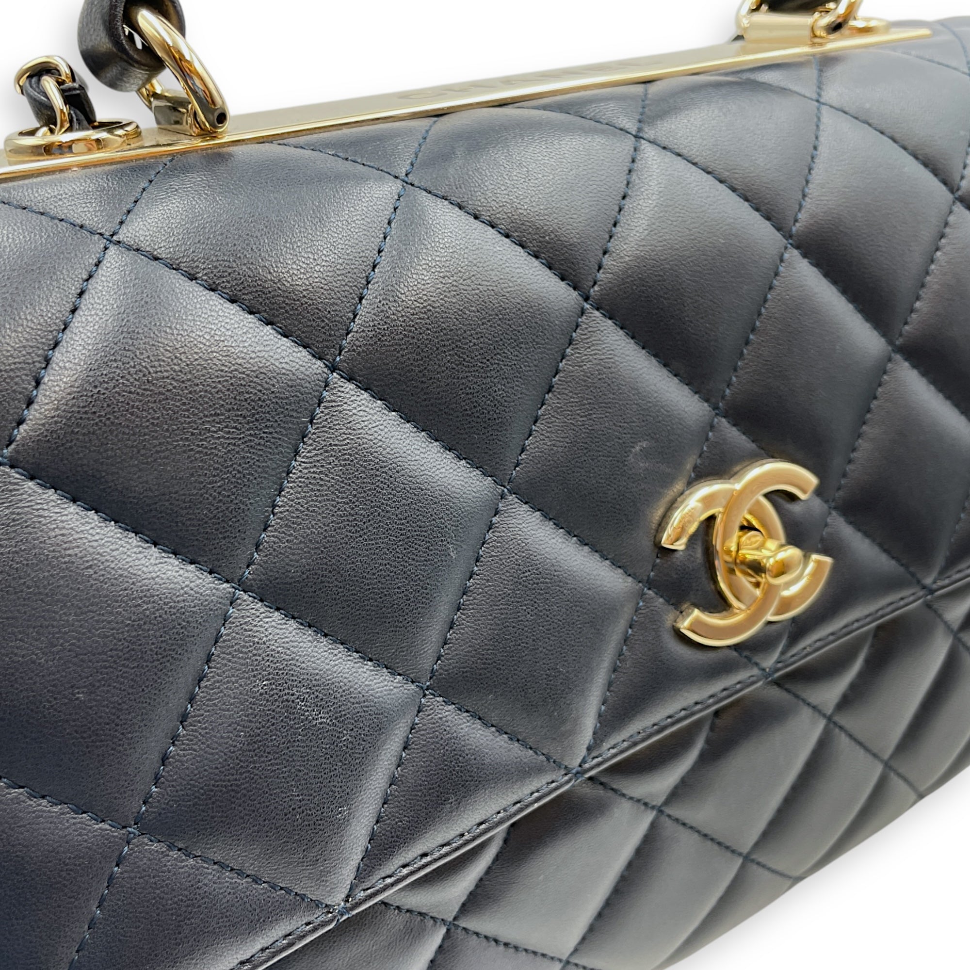 Trendy CC Large Blue Flap Bag in Lambskin, Gold hardware