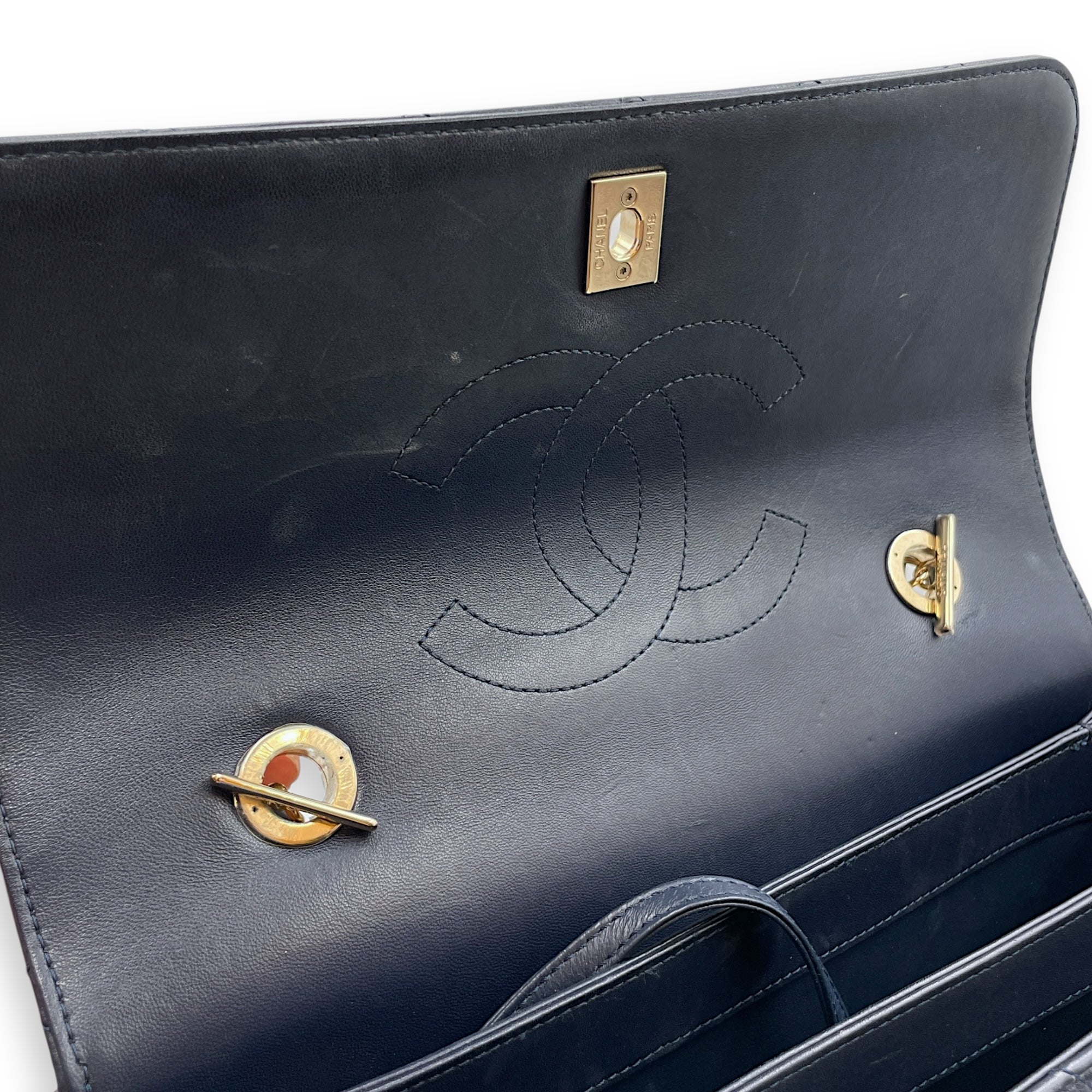 Trendy CC Large Blue Flap Bag in Lambskin, Gold hardware