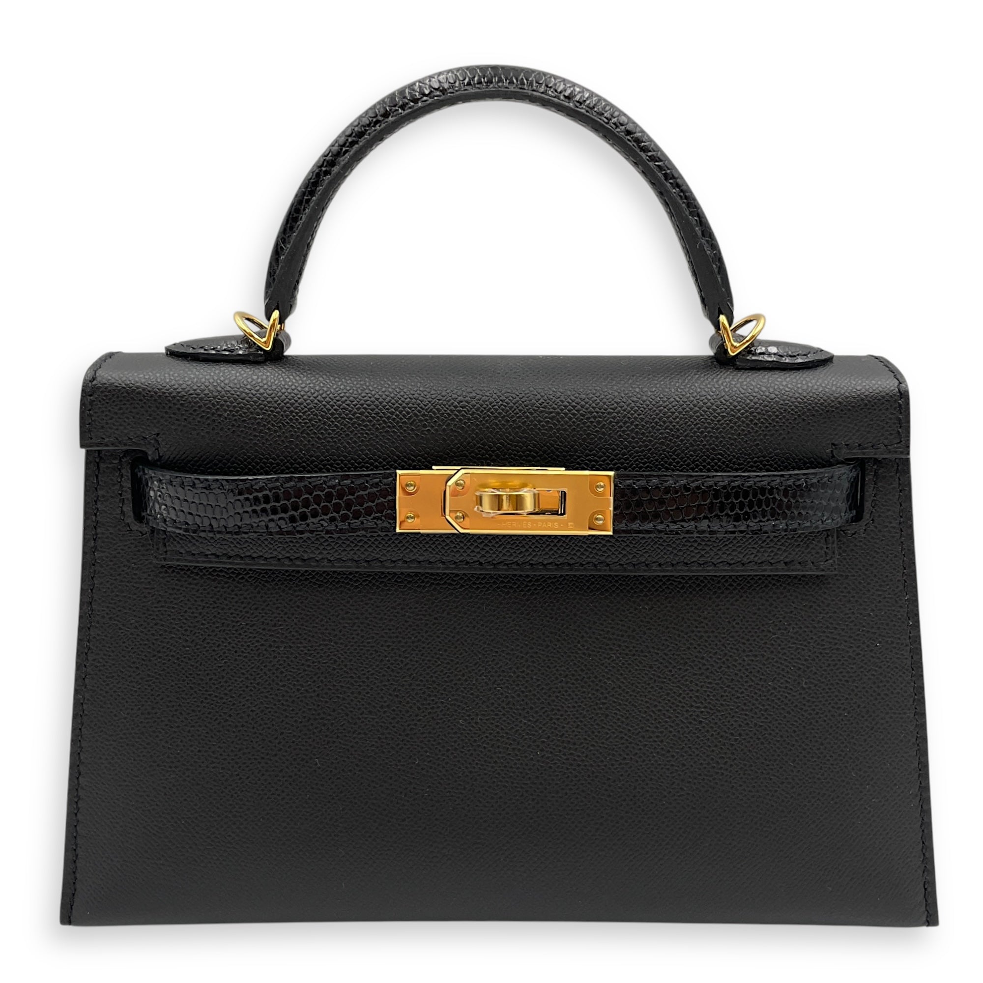 Sellier Kelly 20 Black in Lizard Niloticus/Madame, Gold hardware