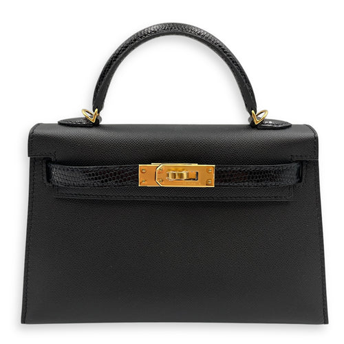 Sellier Kelly 20 Black in Lizard Niloticus/Madame, Gold hardware