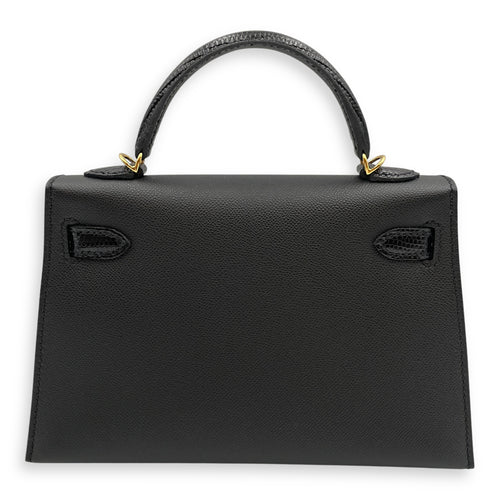 Sellier Kelly 20 Black in Lizard Niloticus/Madame, Gold hardware