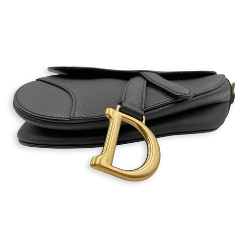 Saddle Mini Black Shoulder Bag in Calfskin, Gold hardware