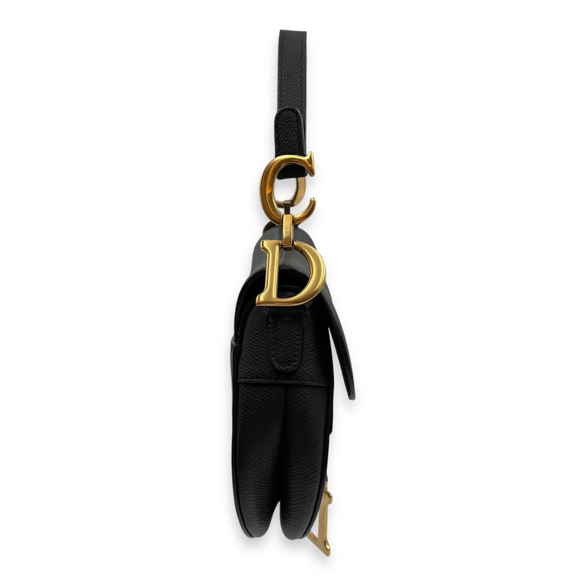 Saddle Mini Black Shoulder Bag in Calfskin, Gold hardware