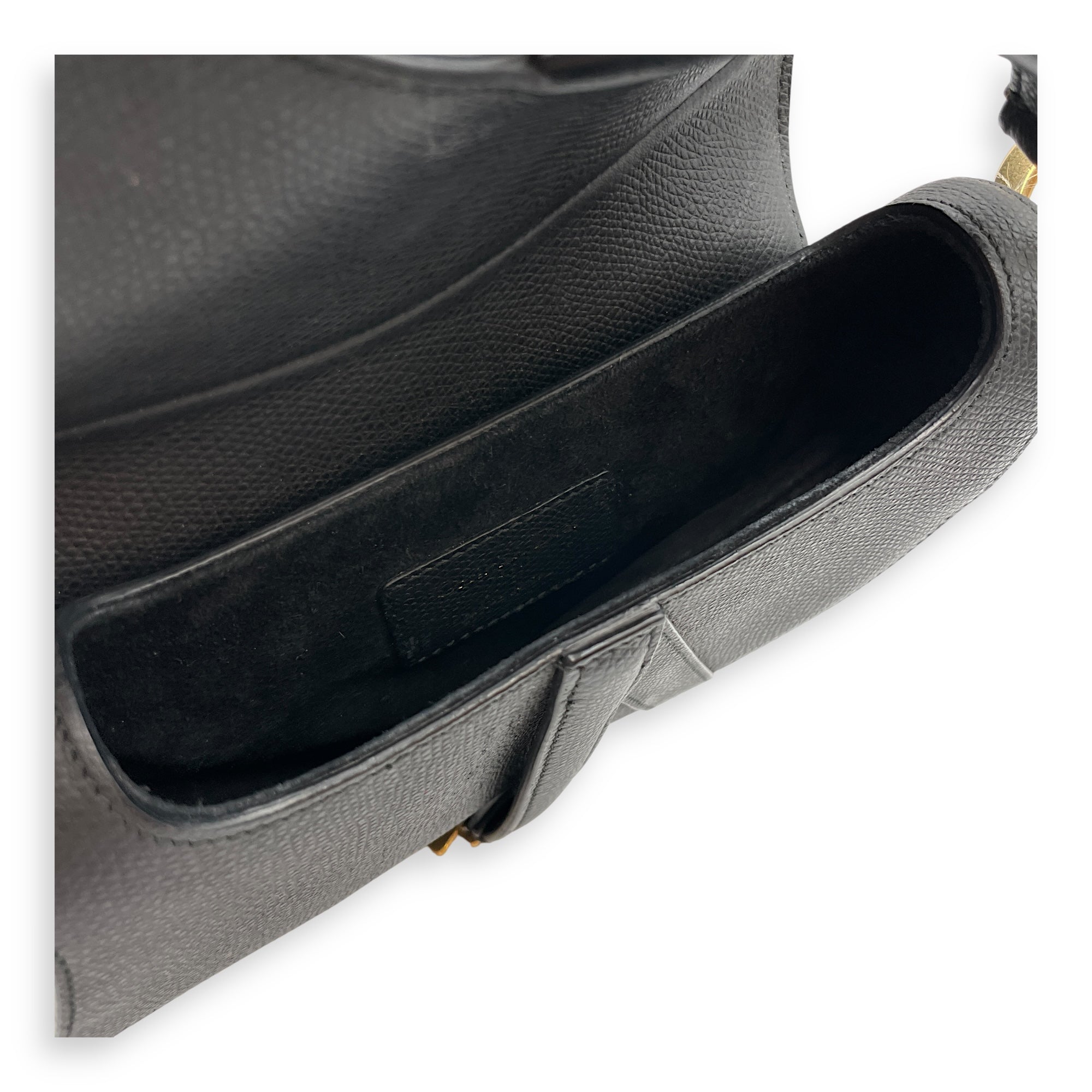 Saddle Mini Black Shoulder Bag in Calfskin, Gold hardware