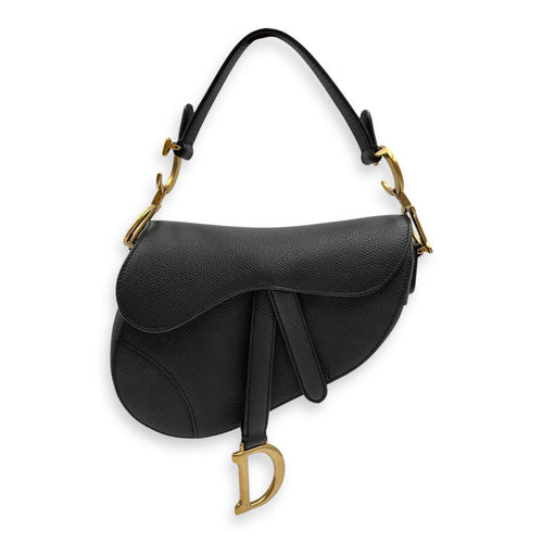 Saddle Mini Black Shoulder Bag in Calfskin Gold hardware