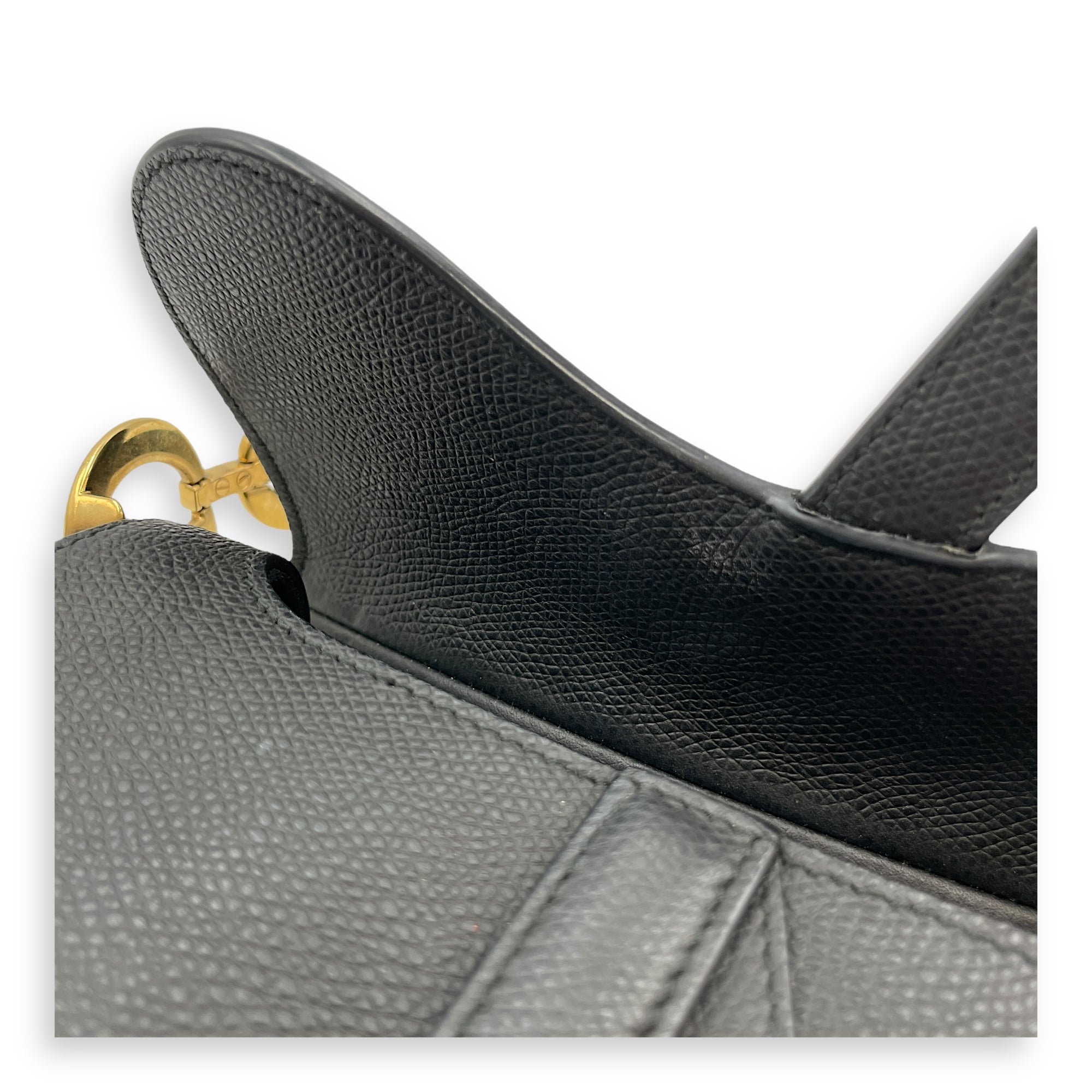 Saddle Mini Black Shoulder Bag in Calfskin, Gold hardware