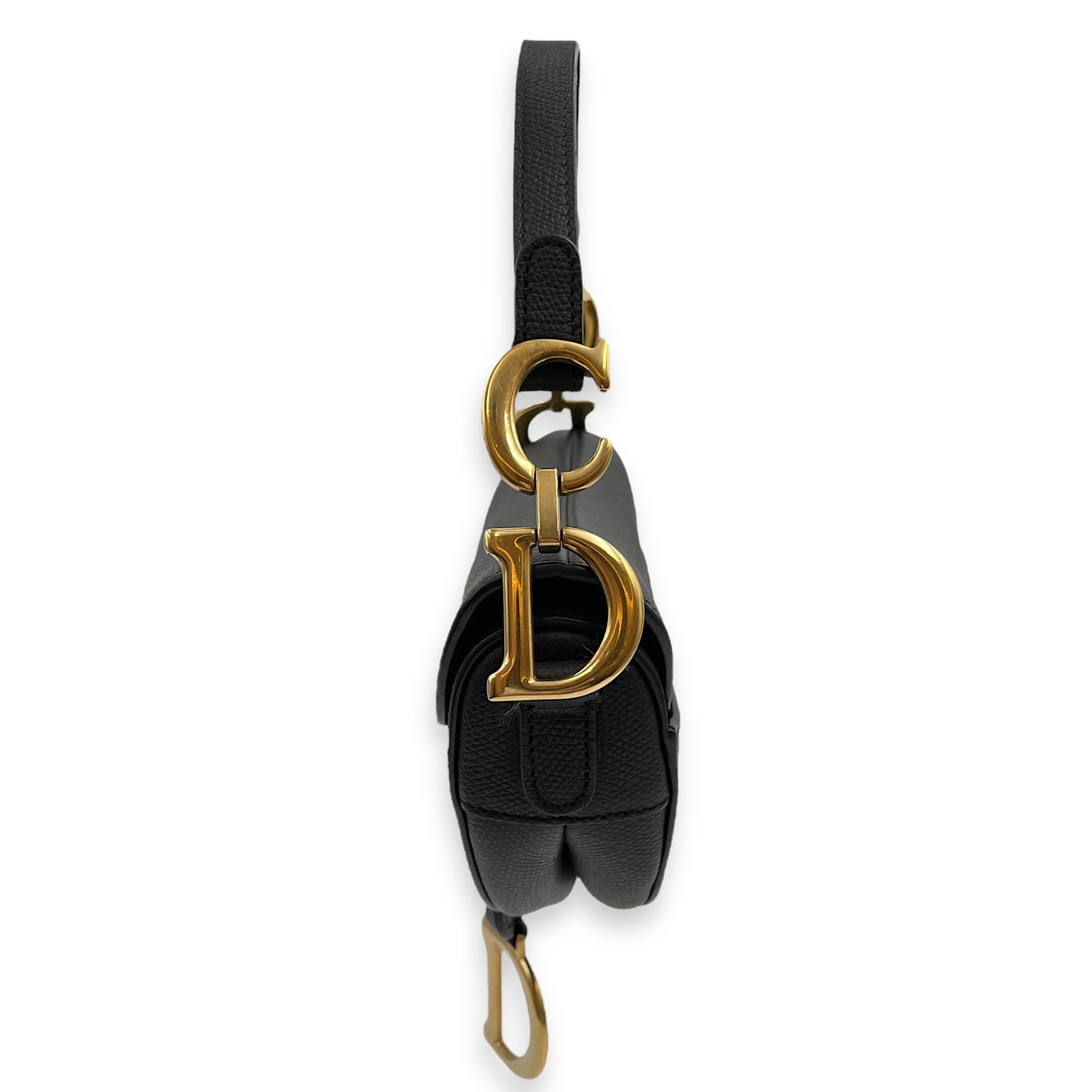 Saddle Mini Black Shoulder Bag in Calfskin Gold hardware