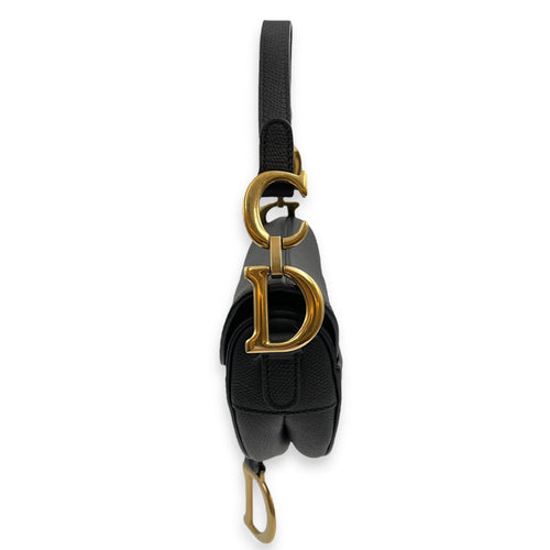Saddle Mini Black Shoulder Bag in Calfskin Gold hardware