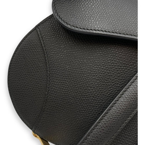 Saddle Mini Black Shoulder Bag in Calfskin, Gold hardware