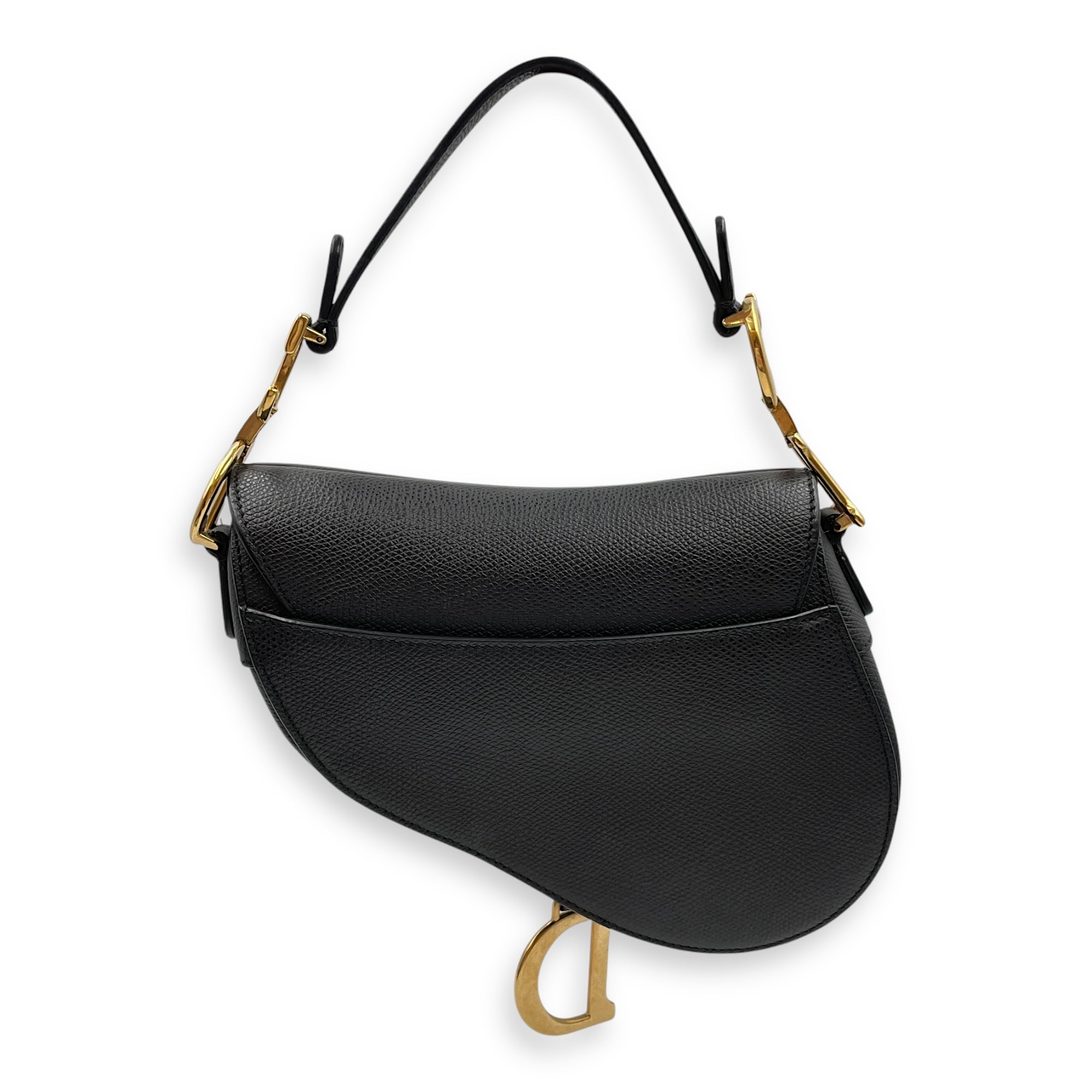 Saddle Mini Black Shoulder Bag in Calfskin, Gold hardware