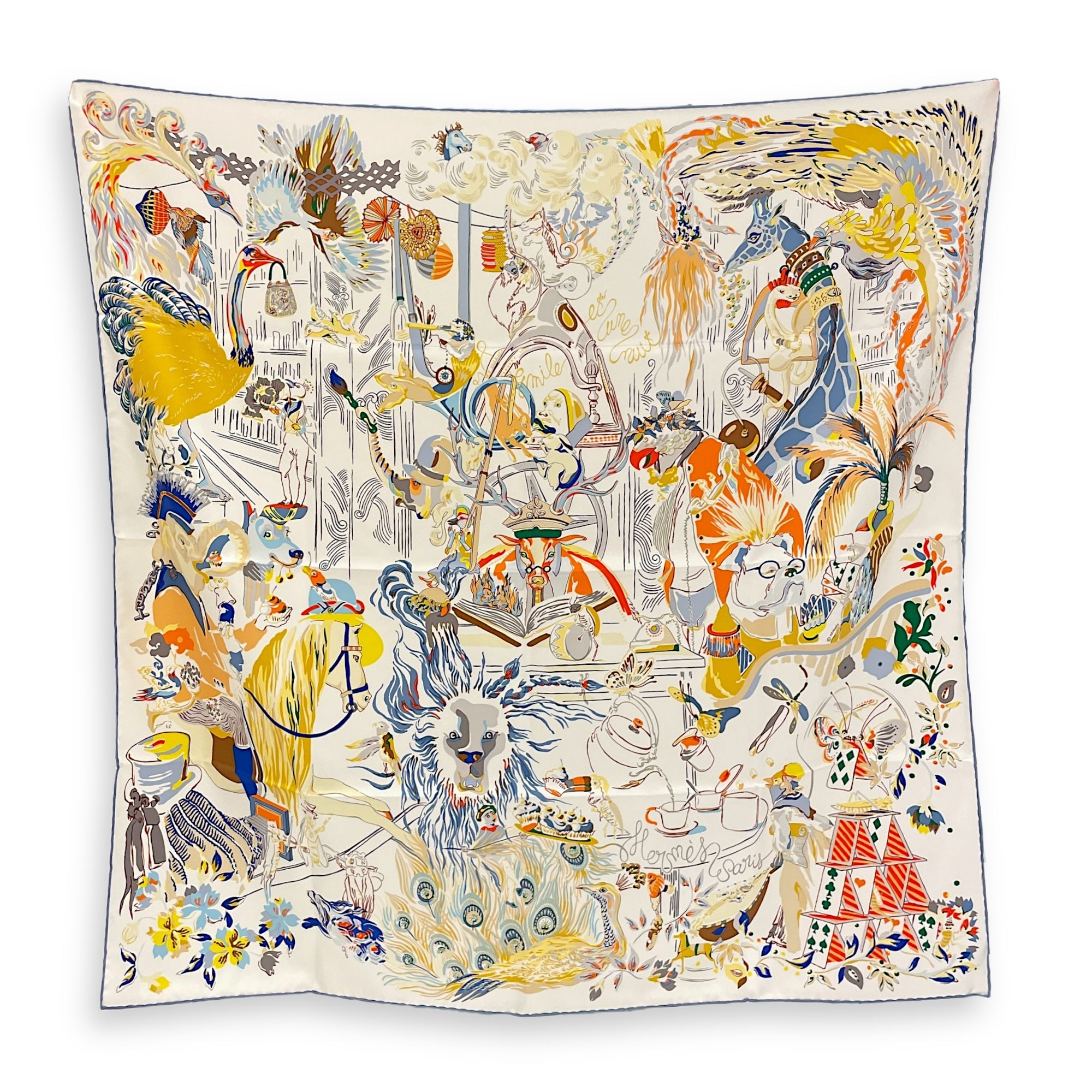 Emile et Une Nuit 90 Craie/Rouge H/Marine Scarf, Brushed Gold hardware