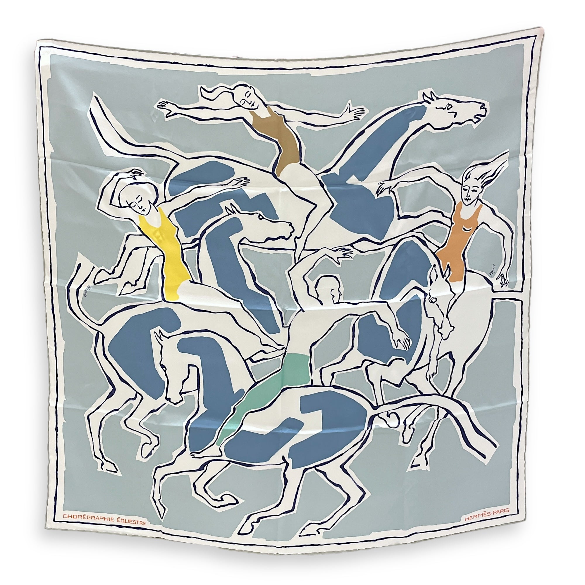 Carré Chorégraphie Equestre 70 Aqua/Blanc/Blue Jean Scarf