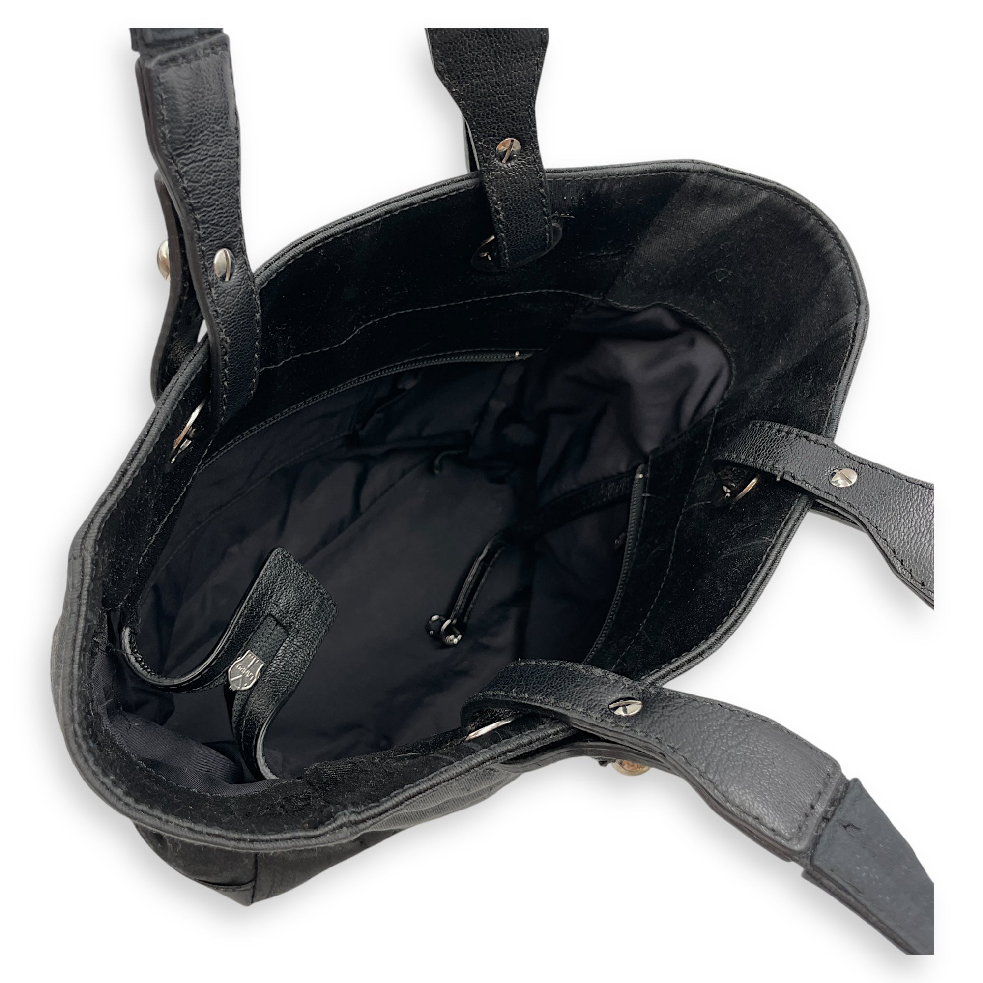 Paris Biarritz PM Black Shoulder Bag in Coated Canvas, Silver hardware