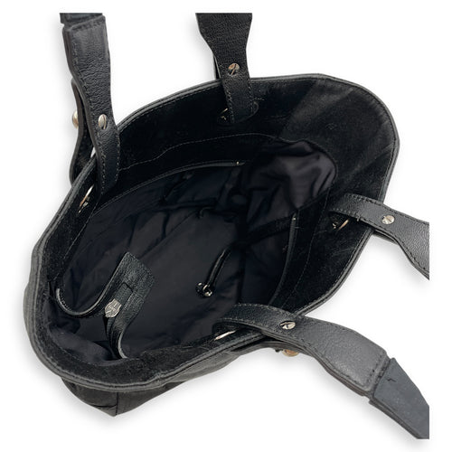 Paris Biarritz PM Black Shoulder Bag in Coated Canvas, Silver hardware