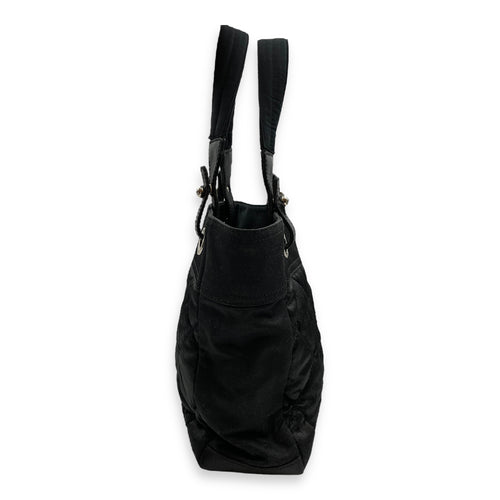 Paris Biarritz PM Black Shoulder Bag in Coated Canvas, Silver hardware