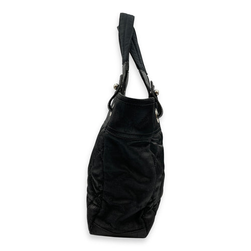 Paris Biarritz PM Black Shoulder Bag in Coated Canvas, Silver hardware