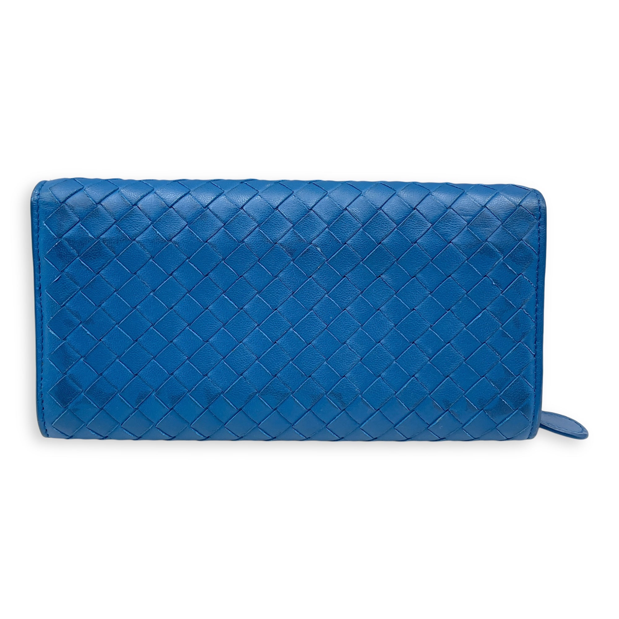 Intrecciato Long Blue Wallet in Nappa Leather, Silver hardware