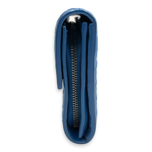 Intrecciato Long Blue Wallet in Nappa Leather, Silver hardware