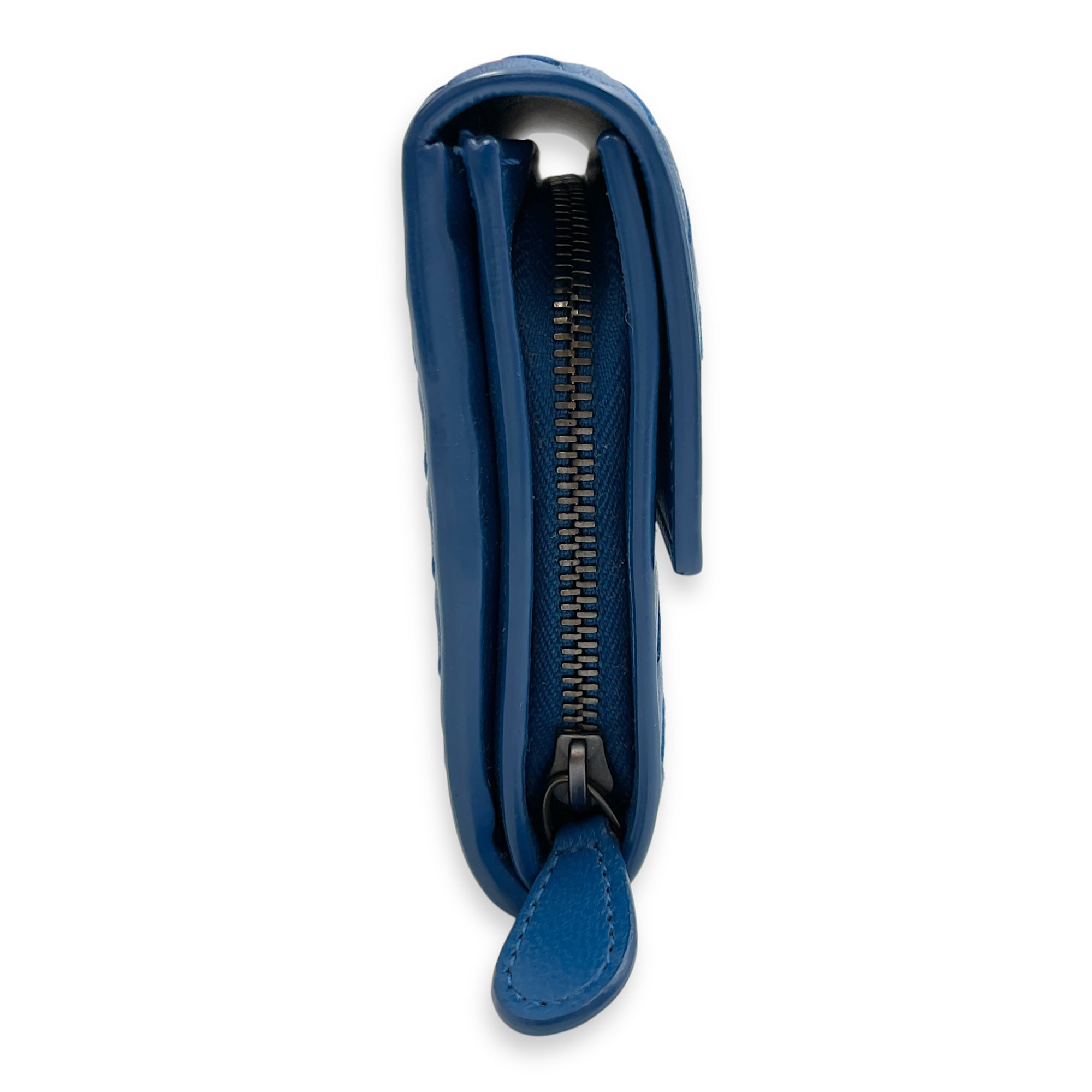Intrecciato Long Blue Wallet in Nappa Leather, Silver hardware