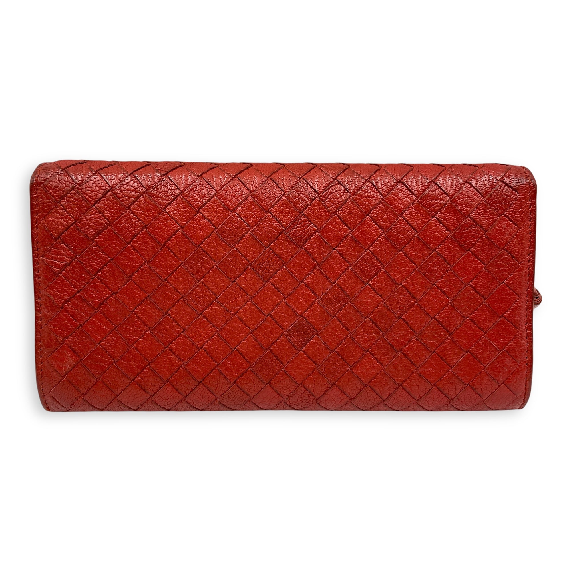 Intrecciato Long Orange Wallet in Nappa Leather, Silver hardware