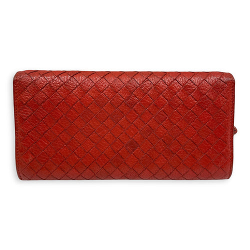 Intrecciato Long Orange Wallet in Nappa Leather, Silver hardware