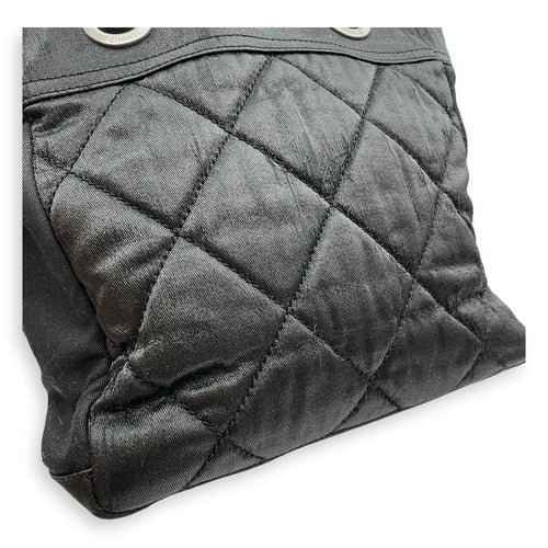 Paris Biarritz PM Black Shoulder Bag in Coated Canvas, Silver hardware