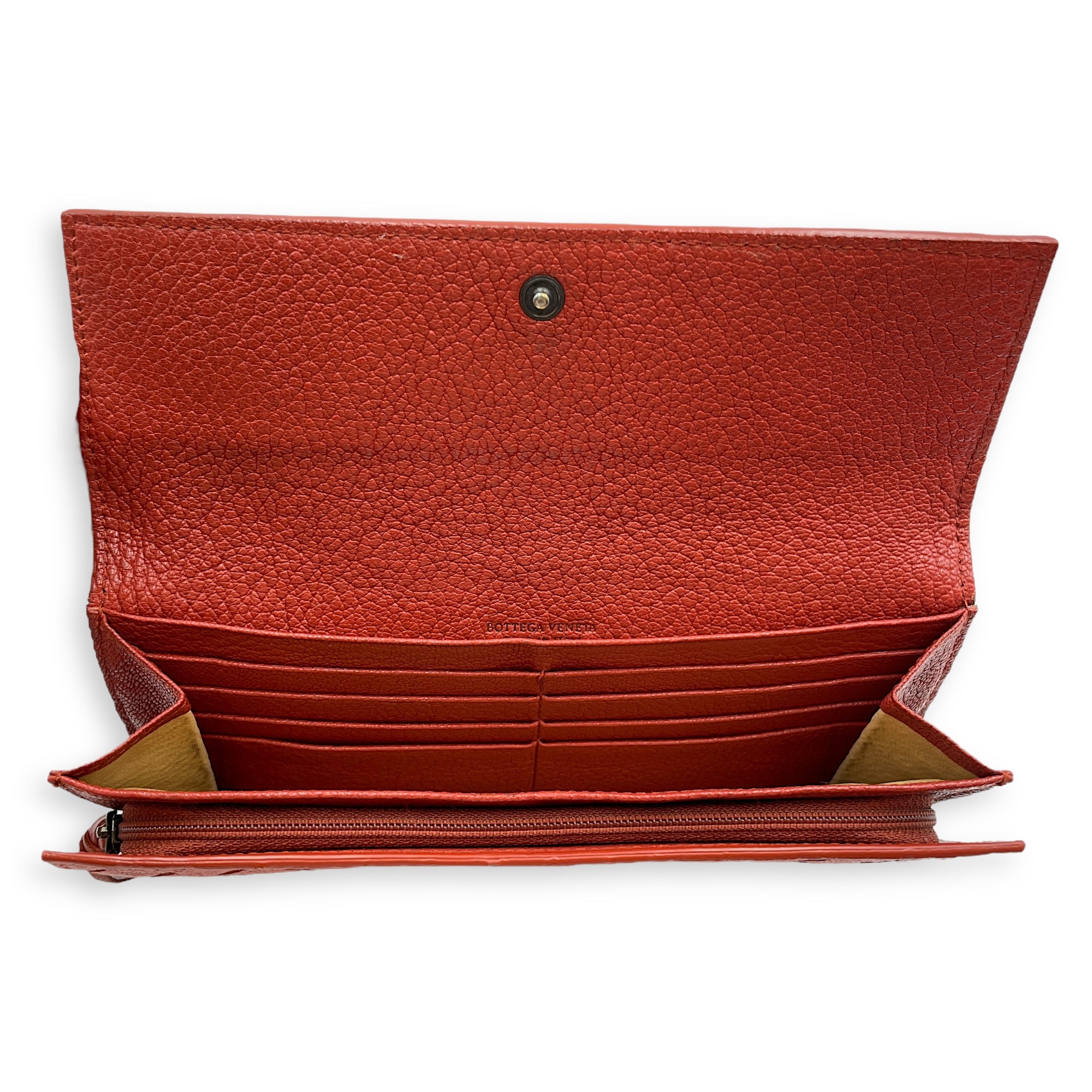 Intrecciato Long Orange Wallet in Nappa Leather, Silver hardware