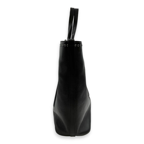 Eyelet Large Black Shoulder Bag in Calfskin, Silver hardware