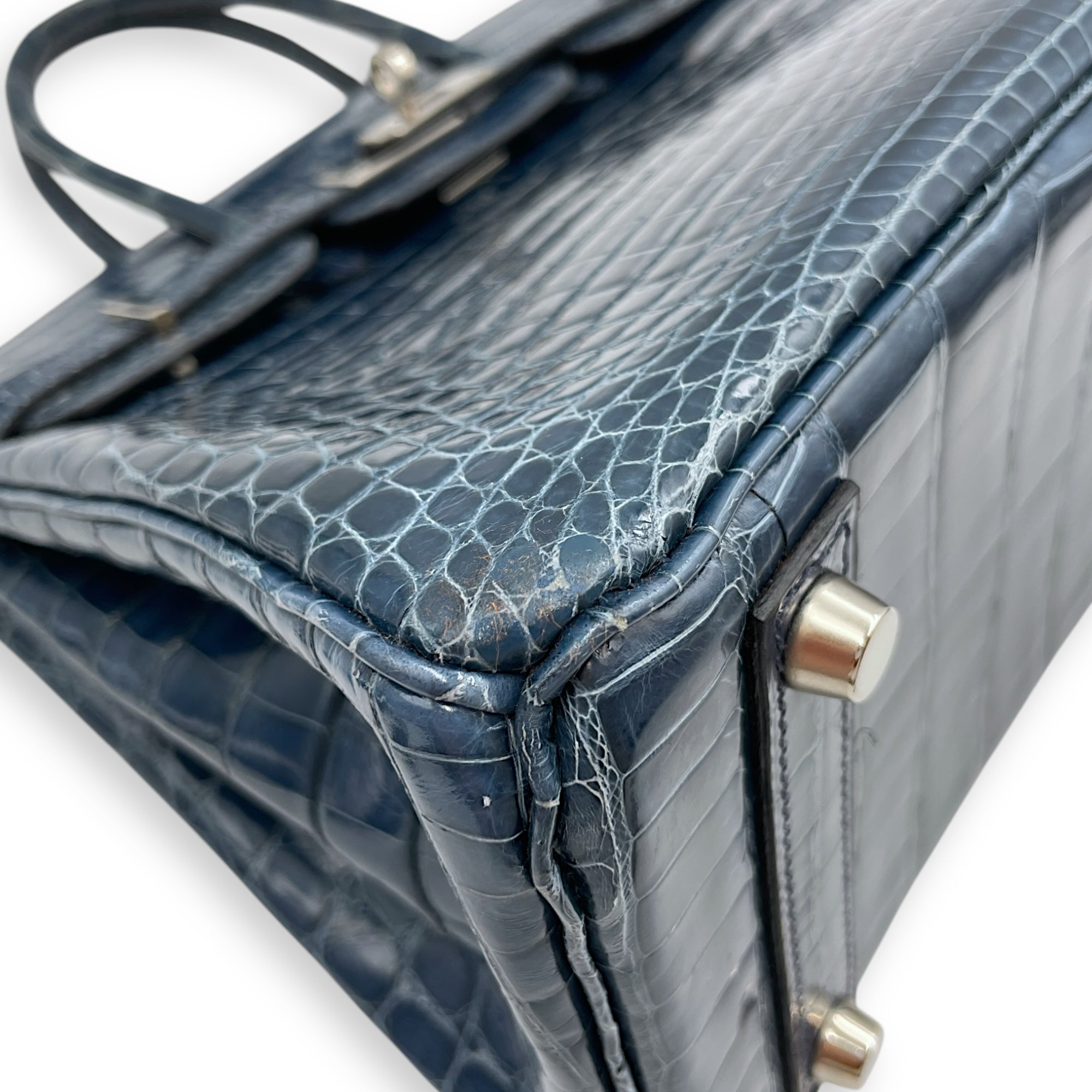Birkin 25 Blue Roi in Shiny Niloticus, Palladium hardware