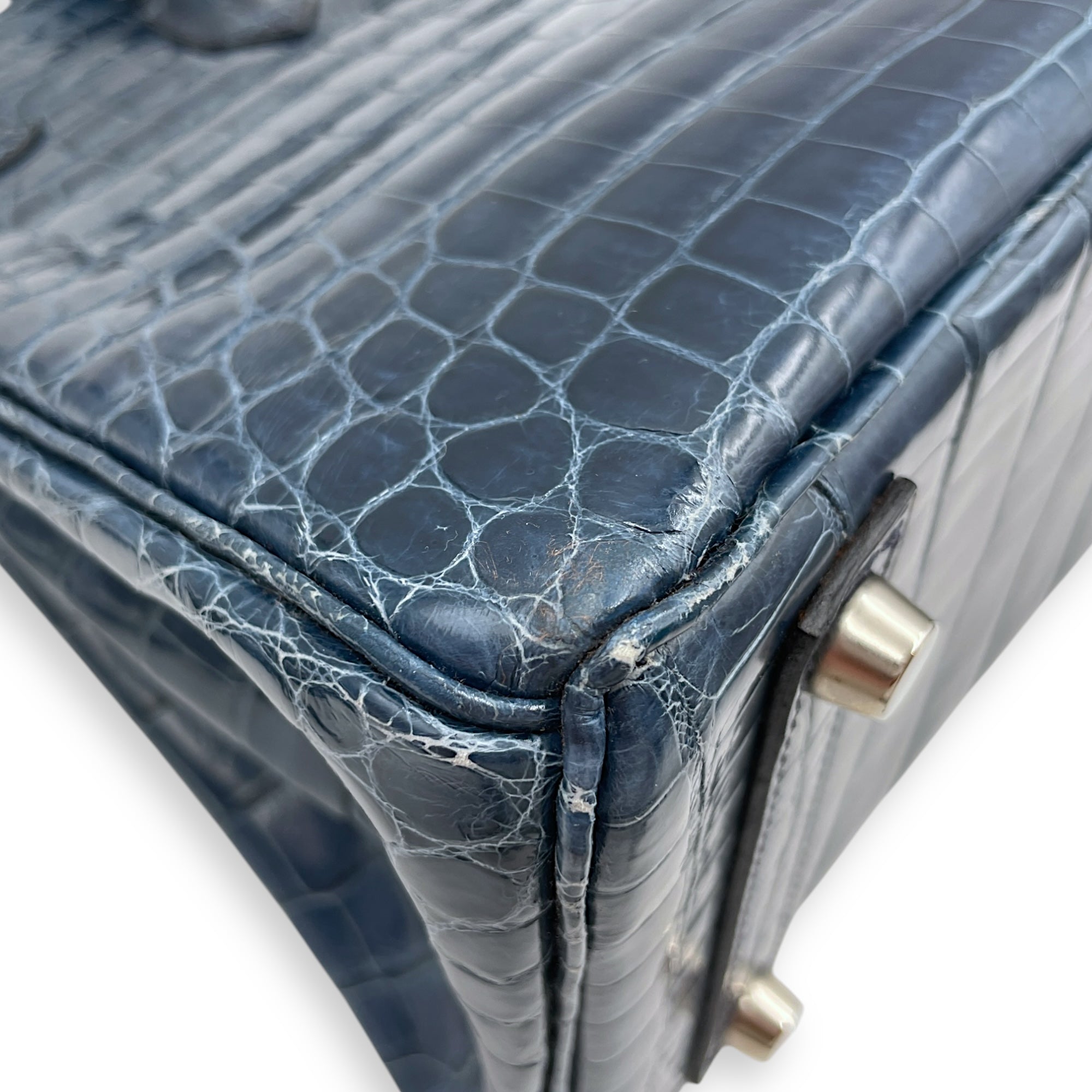 Birkin 25 Blue Roi in Shiny Niloticus, Palladium hardware