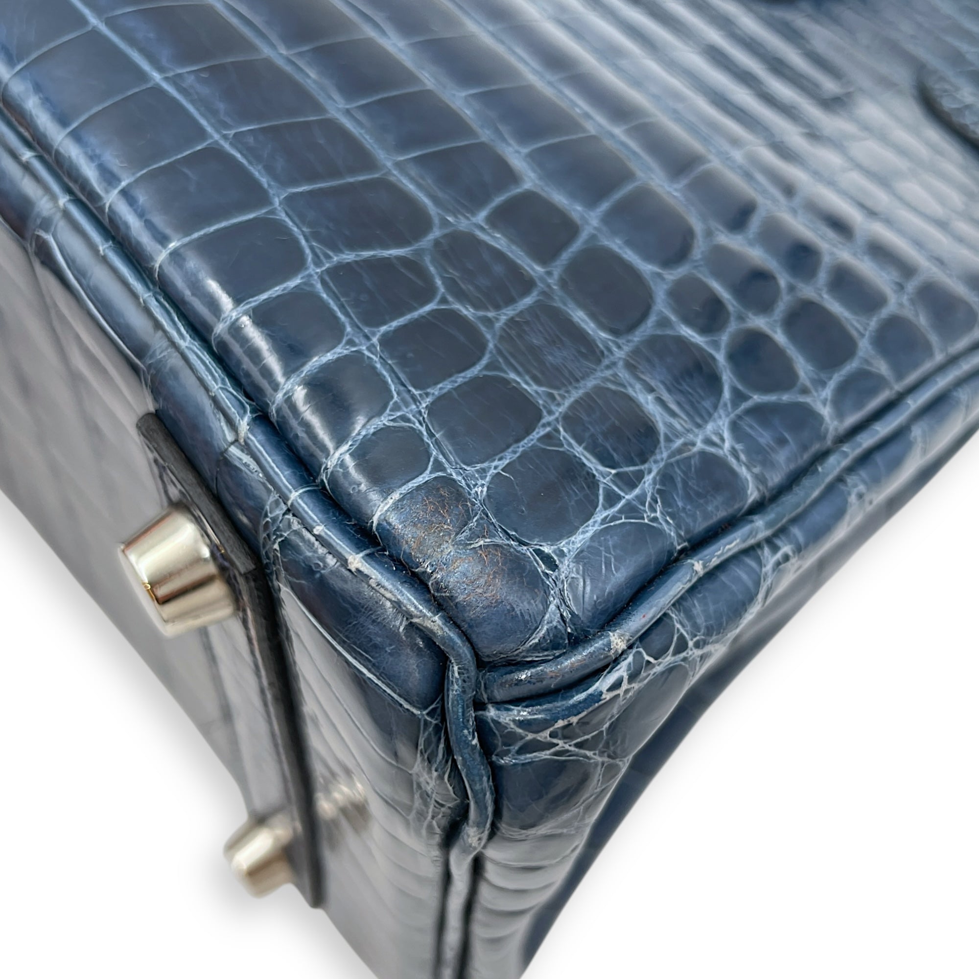 Birkin 25 Blue Roi in Shiny Niloticus, Palladium hardware