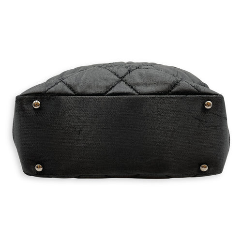 Paris Biarritz PM Black Shoulder Bag in Coated Canvas, Silver hardware