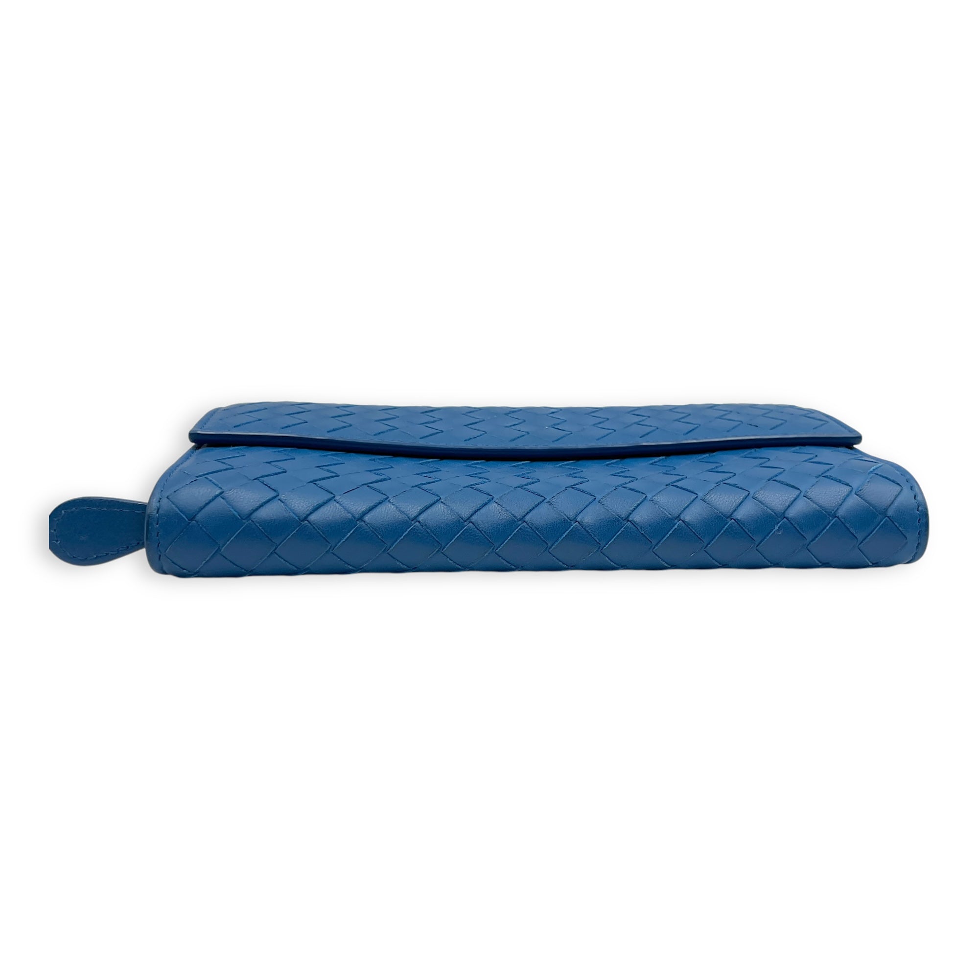 Intrecciato Long Blue Wallet in Nappa Leather, Silver hardware