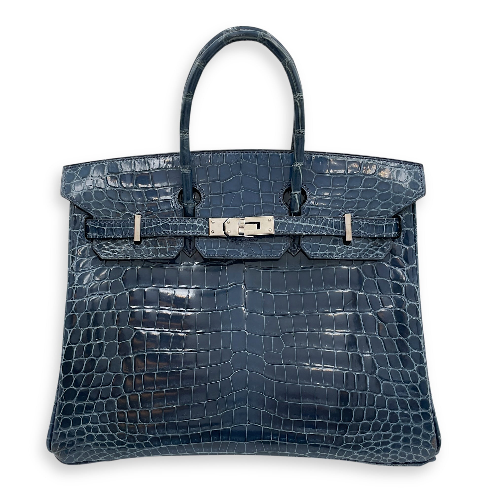 Birkin 25 Blue Roi in Shiny Niloticus, Palladium hardware