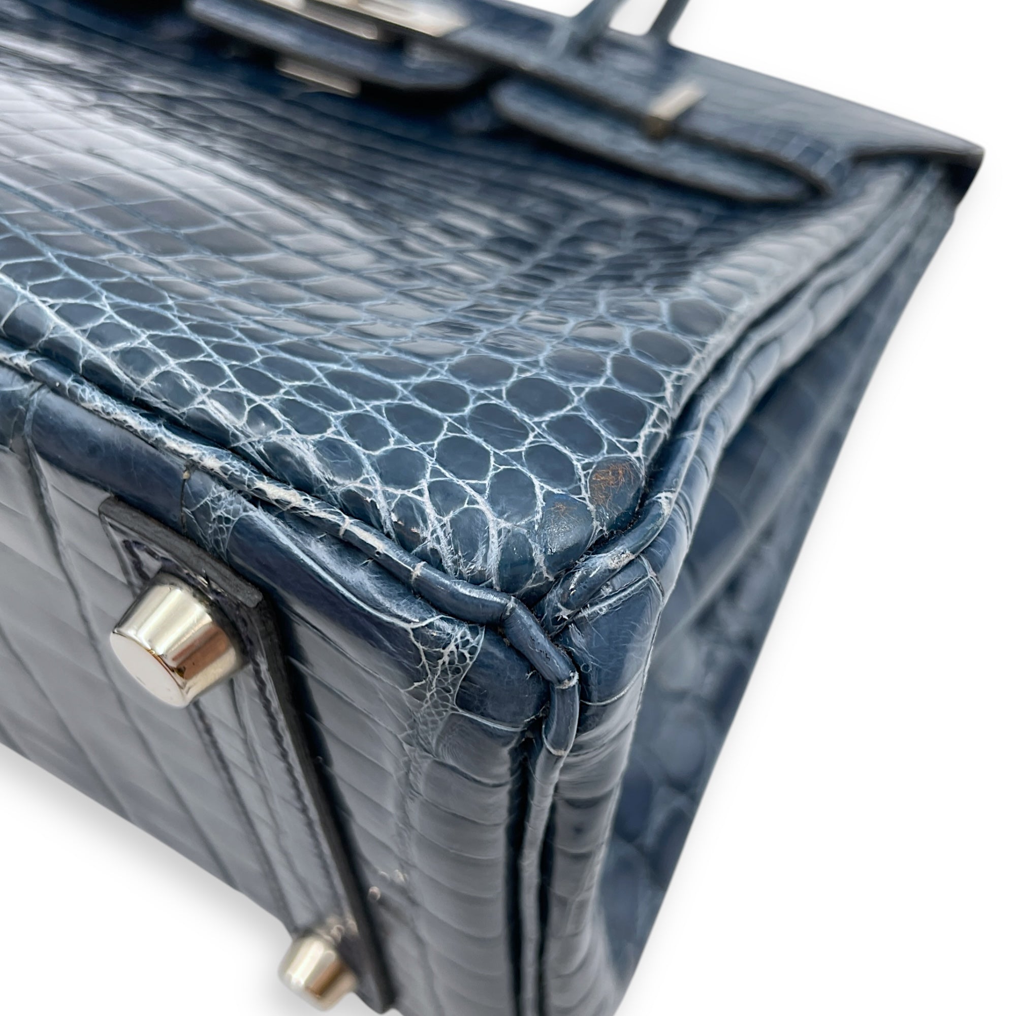 Birkin 25 Blue Roi in Shiny Niloticus, Palladium hardware