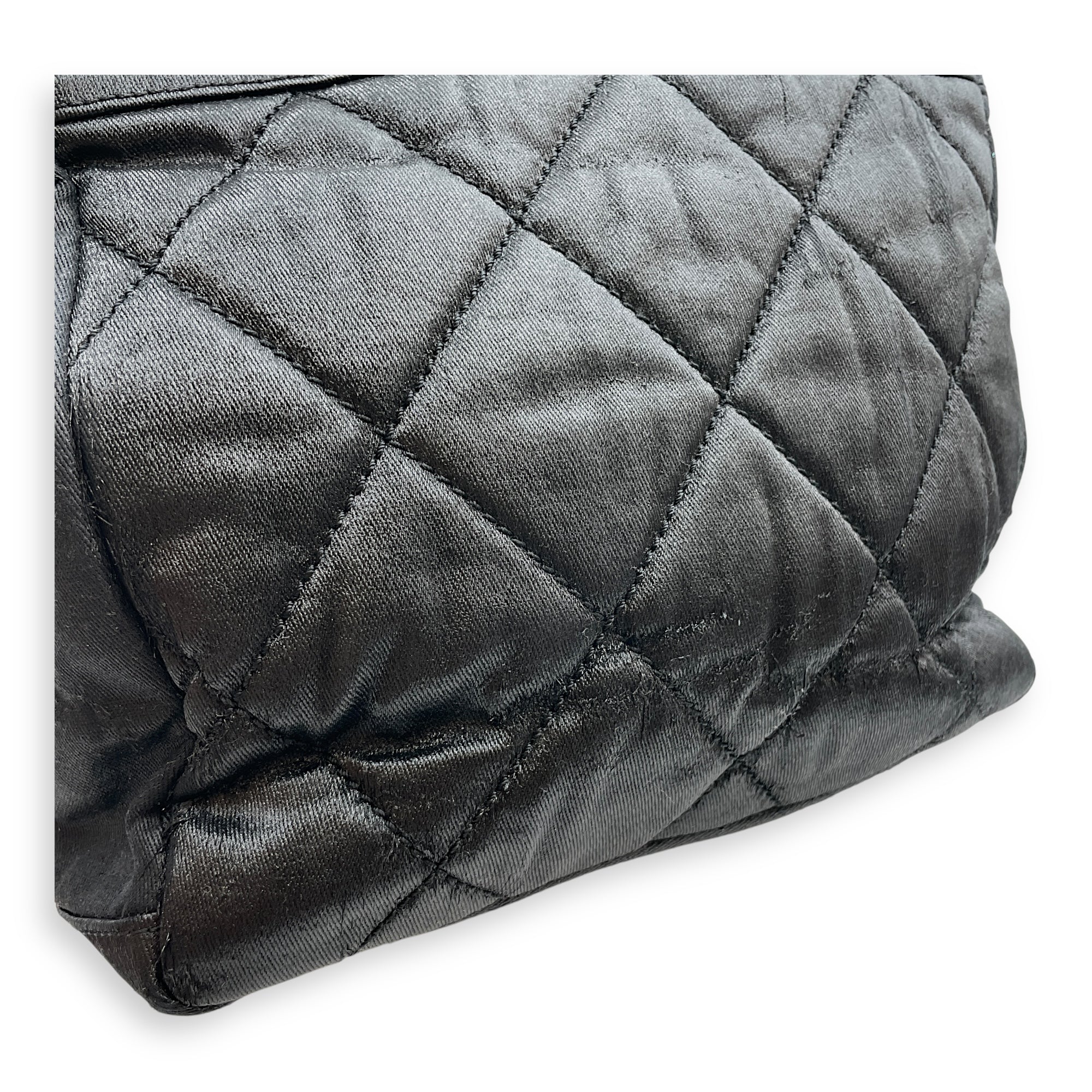 Paris Biarritz PM Black Shoulder Bag in Coated Canvas, Silver hardware