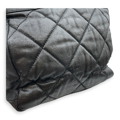 Paris Biarritz PM Black Shoulder Bag in Coated Canvas, Silver hardware