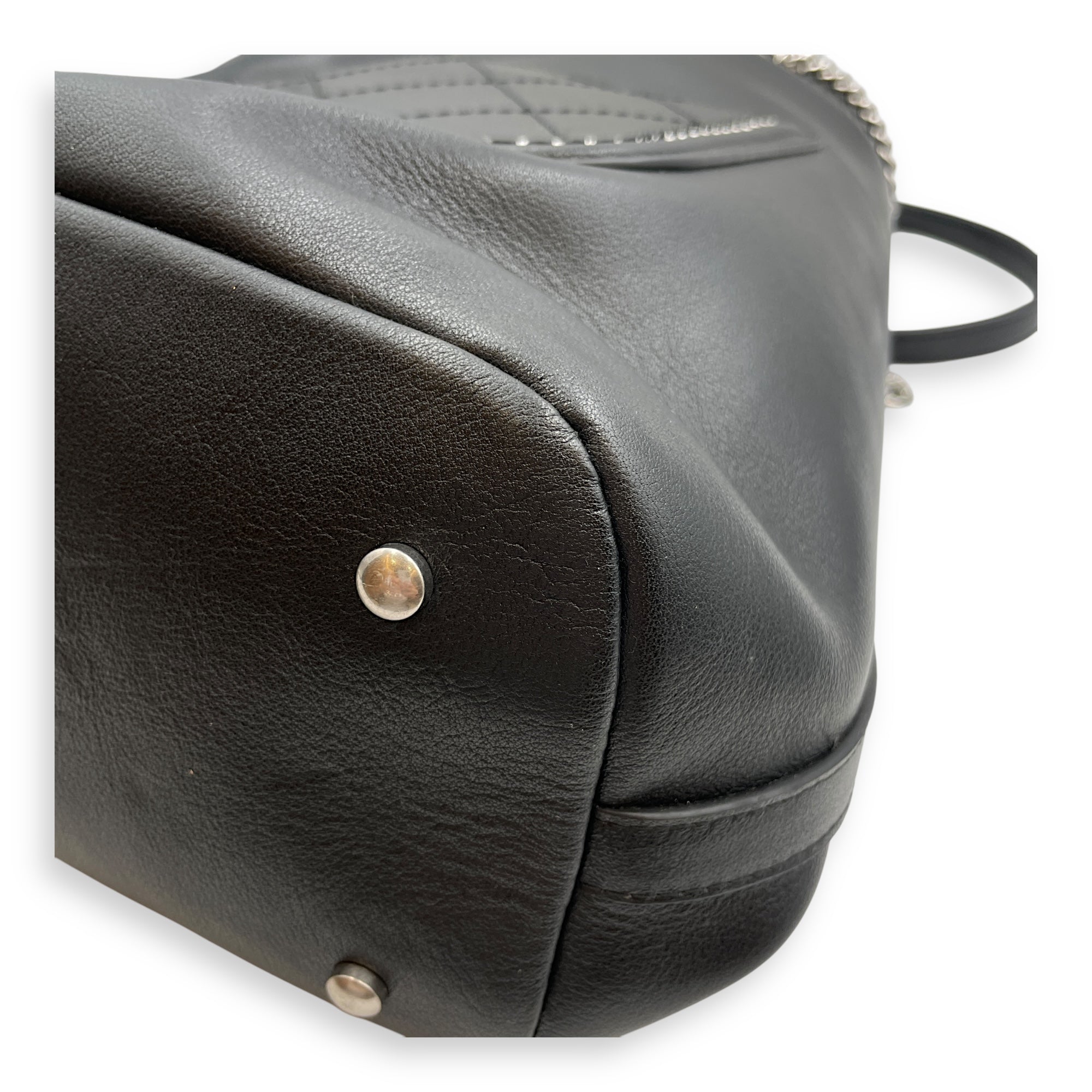 Eyelet Large Black Shoulder Bag in Calfskin, Silver hardware