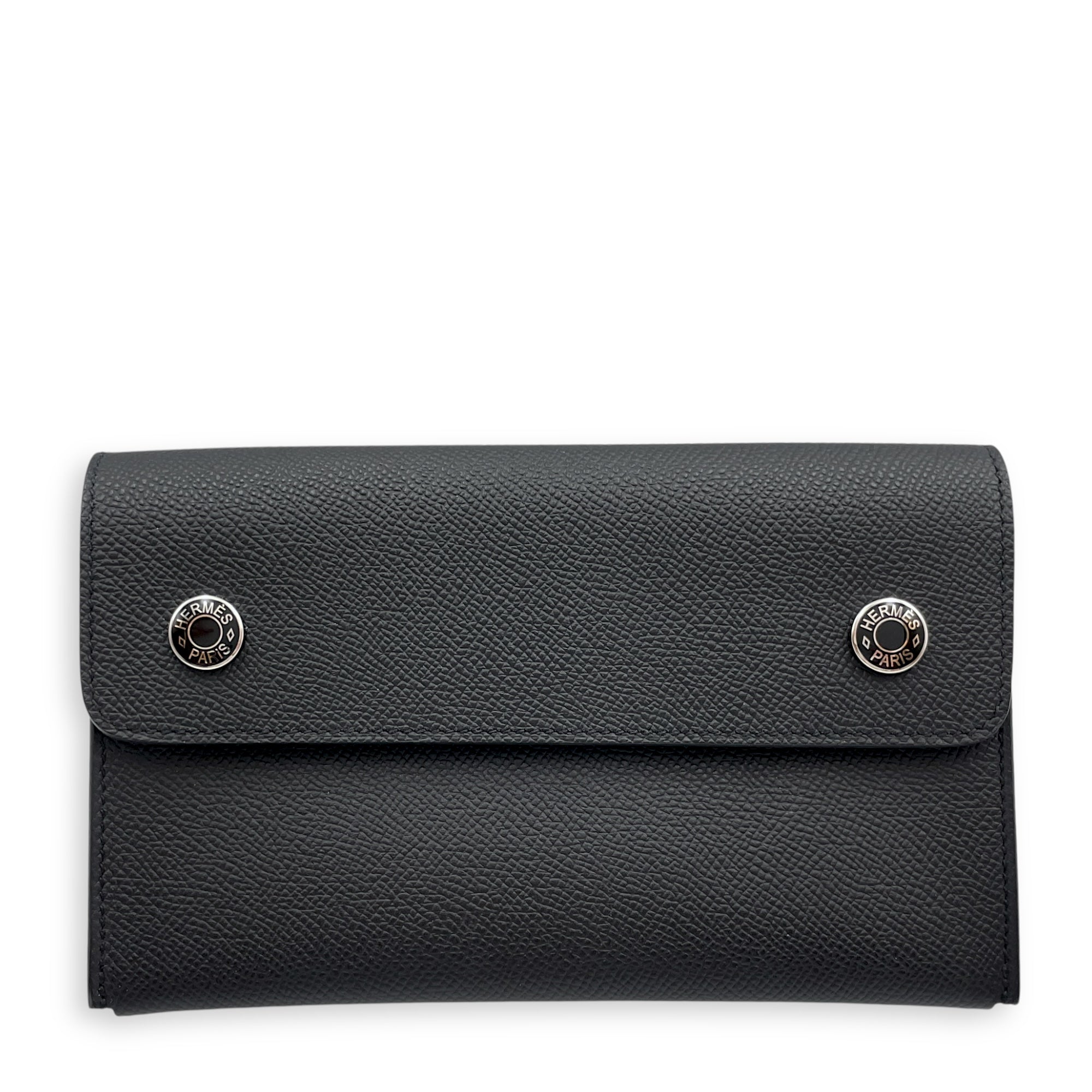 Hermesnap Black Crossbody Bag in Epsom, Palladium hardware