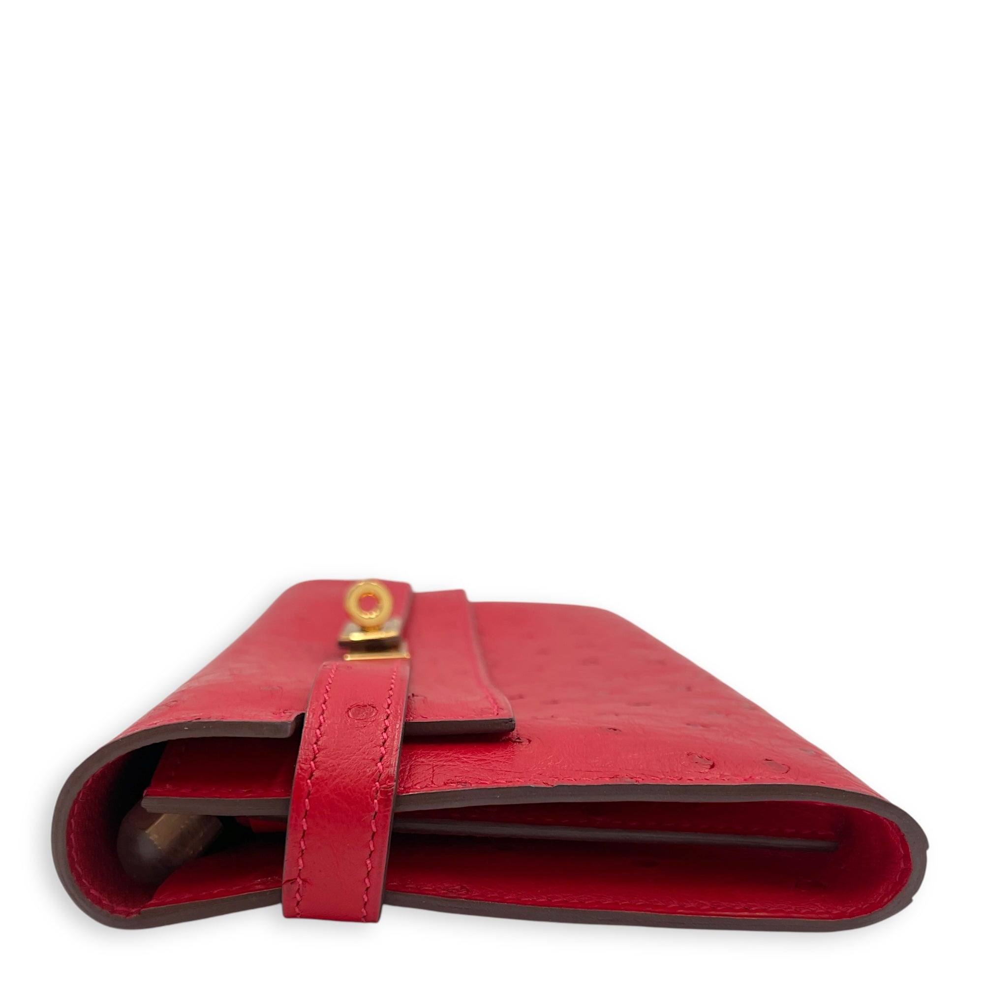 Kelly Rouge Vif Wallet in Ostrich, Gold hardware