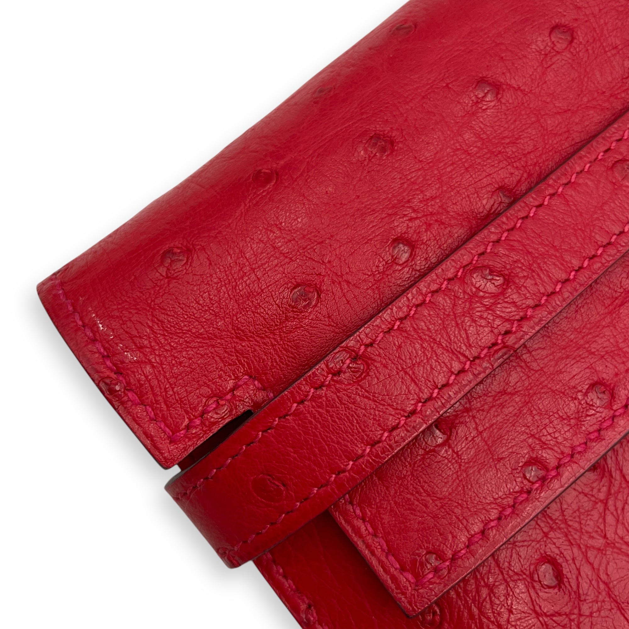 Kelly Rouge Vif Wallet in Ostrich, Gold hardware